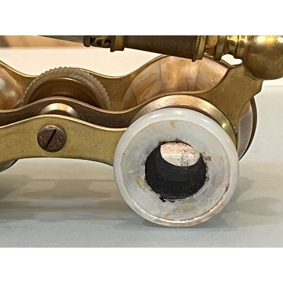 Vintage La Corona Paris Mother of Pearl Abalone and Brass Ornate Opera Glasses - Picture 7 of 9